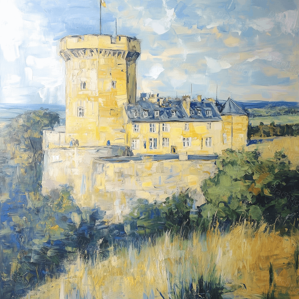 Gele kasteeltoren in zomerlucht