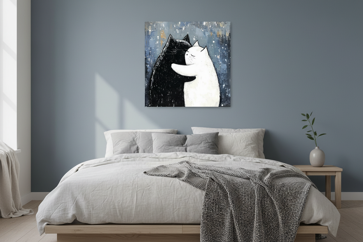 Omhelzende katten in nachtelijke hemel
