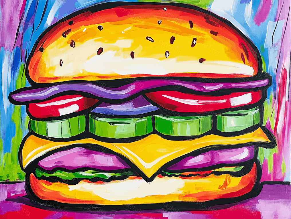 Kleurrijke hamburger op levendige achtergrond