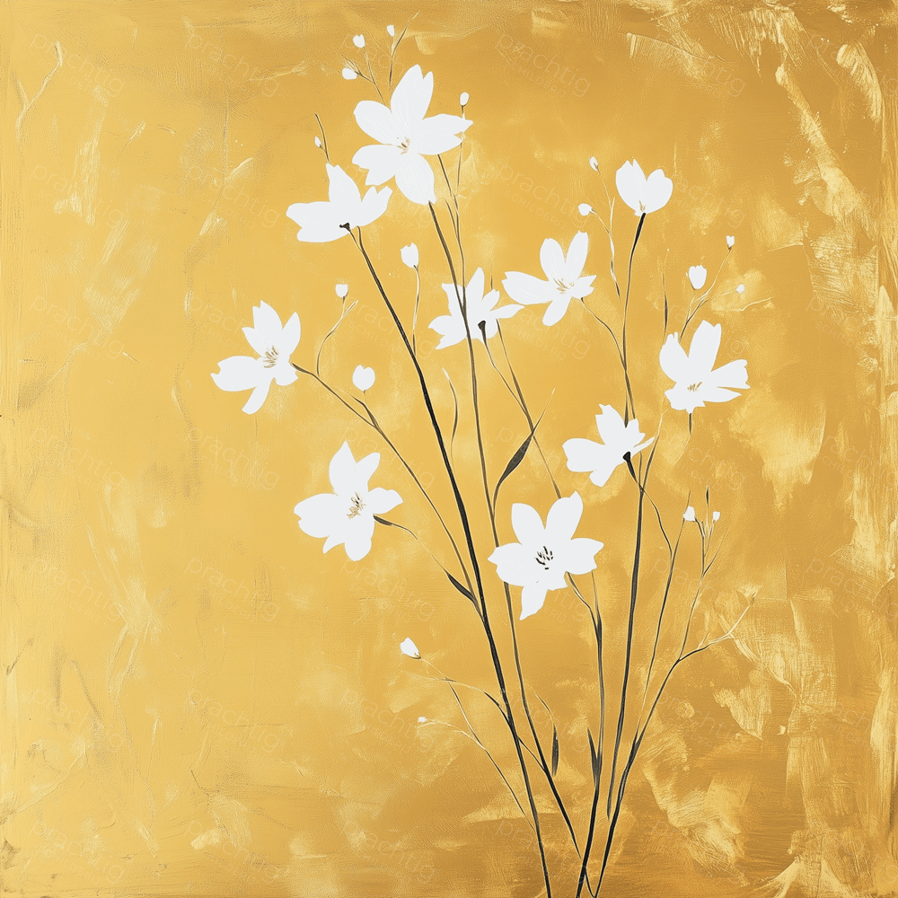 Witte bloemen tegen gouden achtergrond