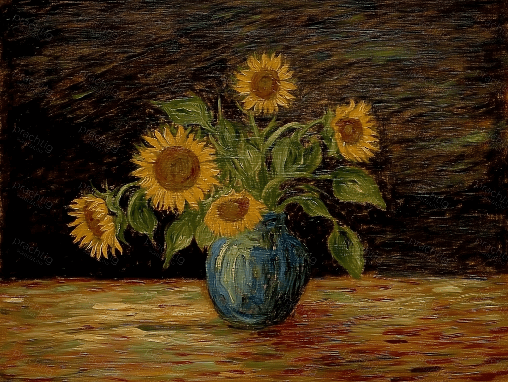 Zonnebloemen in Blauwe Vaas