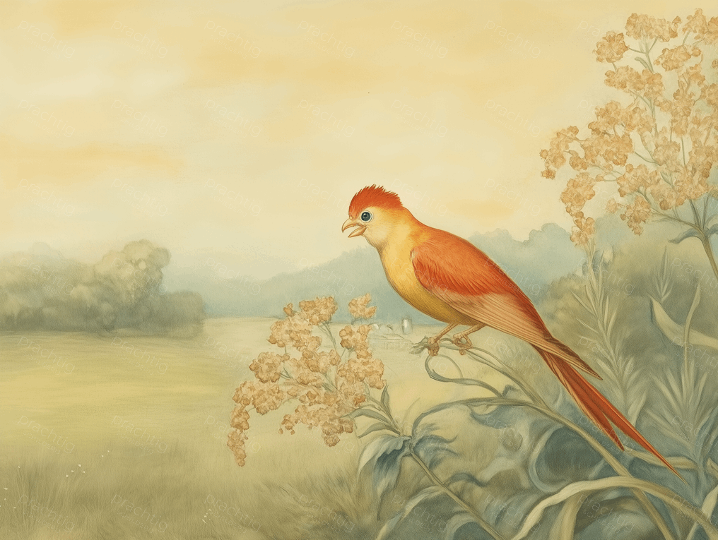 Rode vogel in zacht landschap