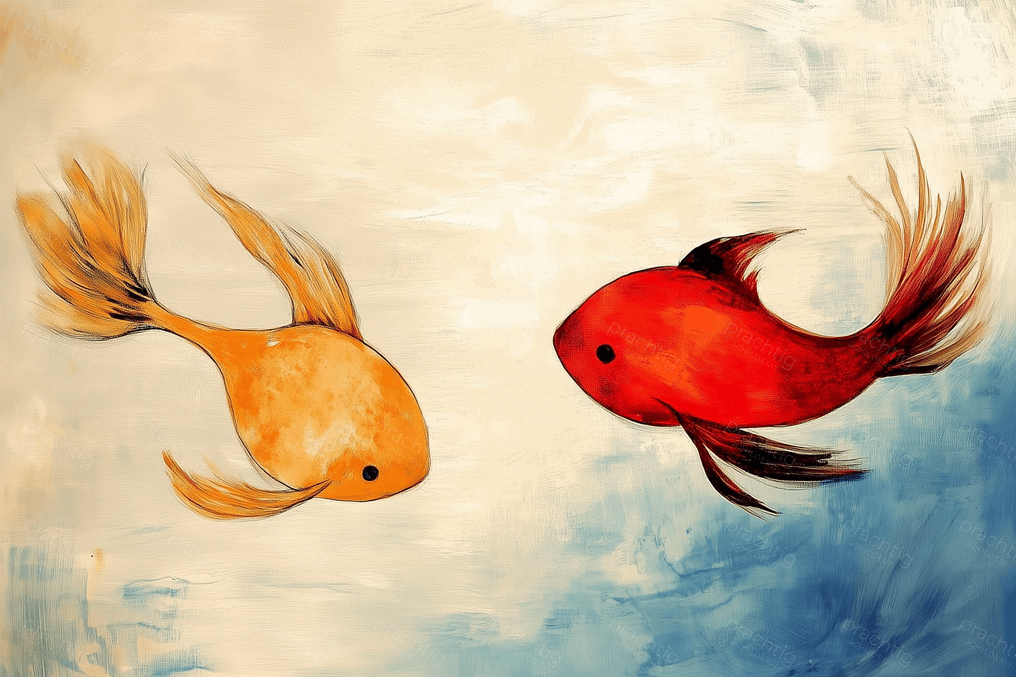 Dansende goudvissen in blauwe zee