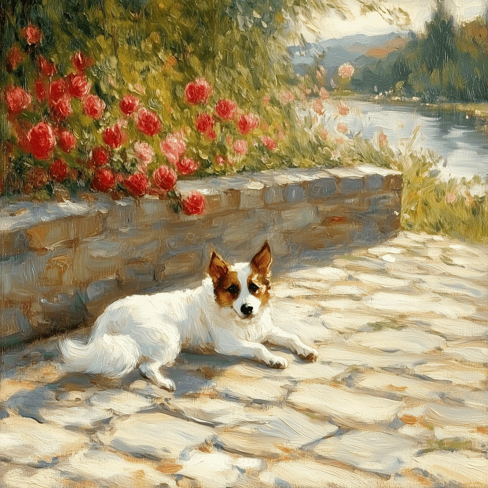 Zonnige Hond in Bloementuin
