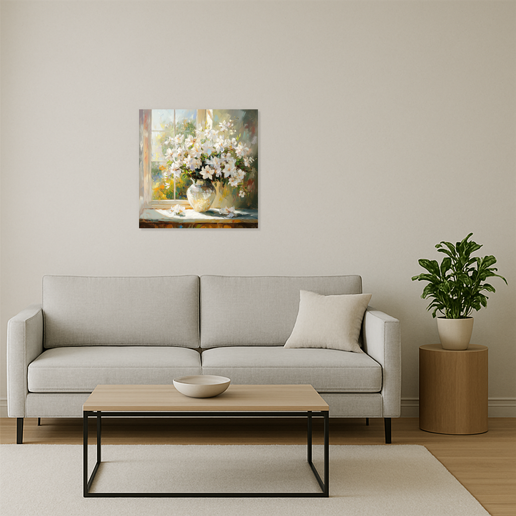 Bloemen in zonlicht bij het raam