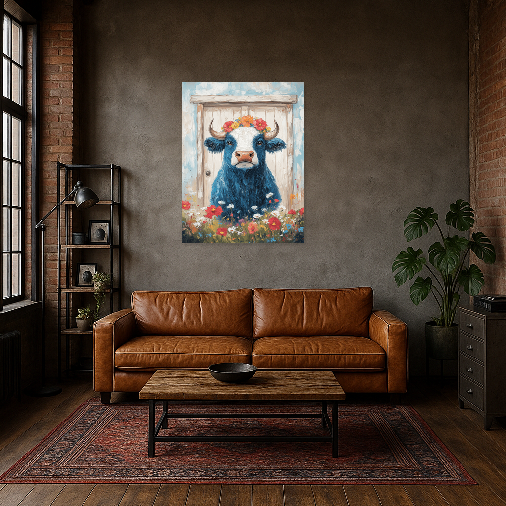 Bloemenkrans en Blauwe Koe