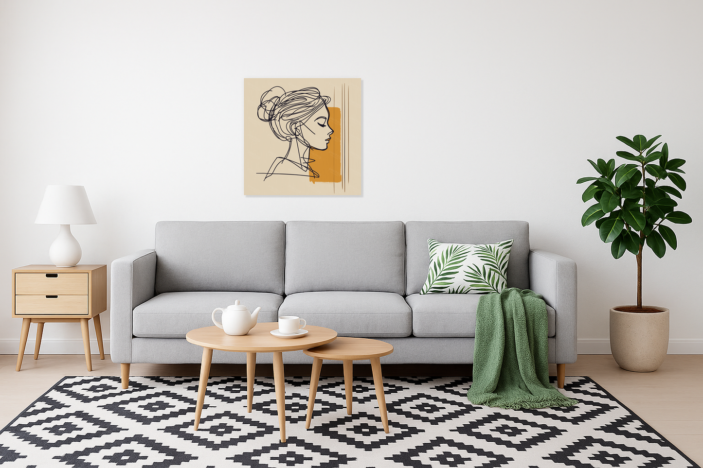 Dromerige Vrouw in Lijntekening