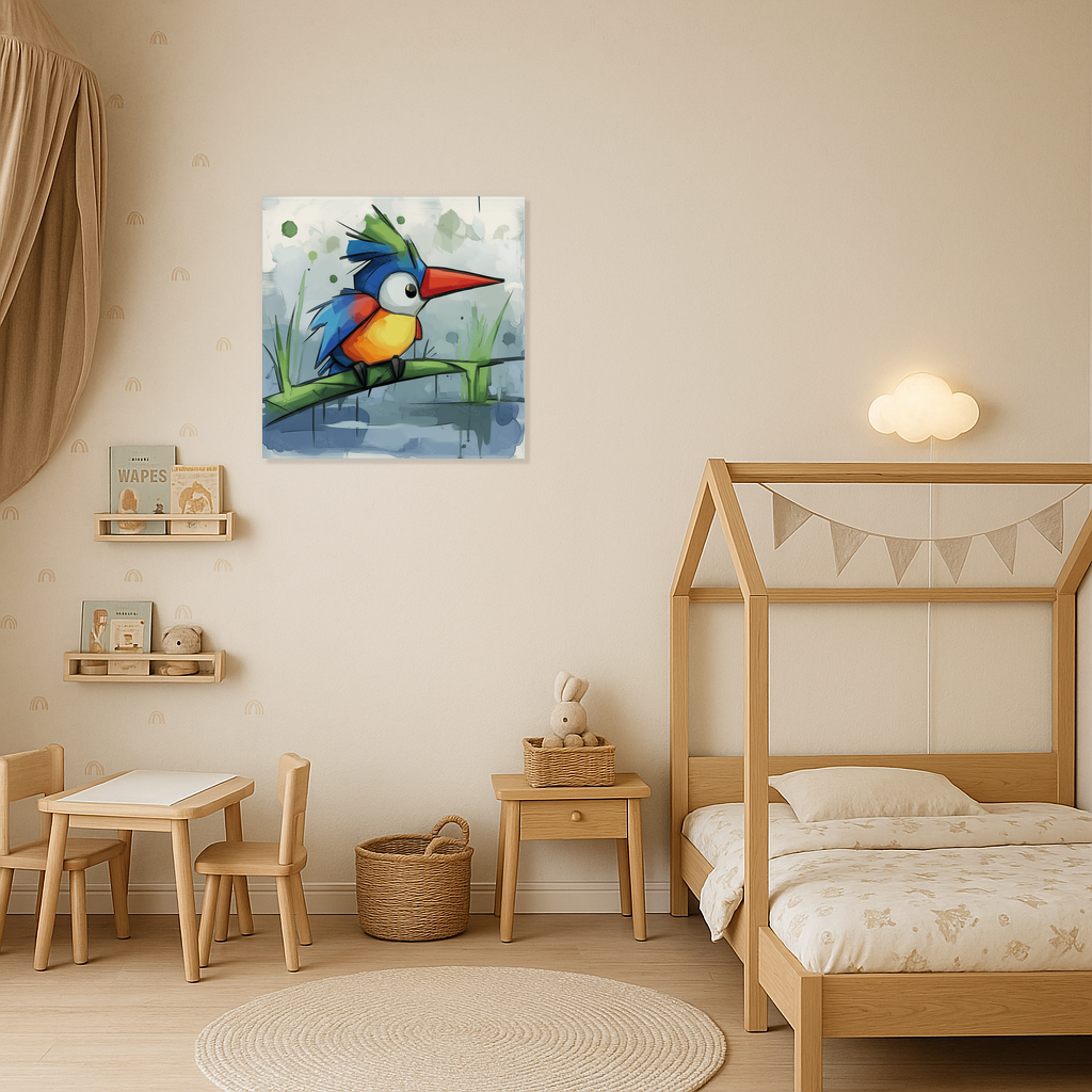 Fantasievogel op groene tak