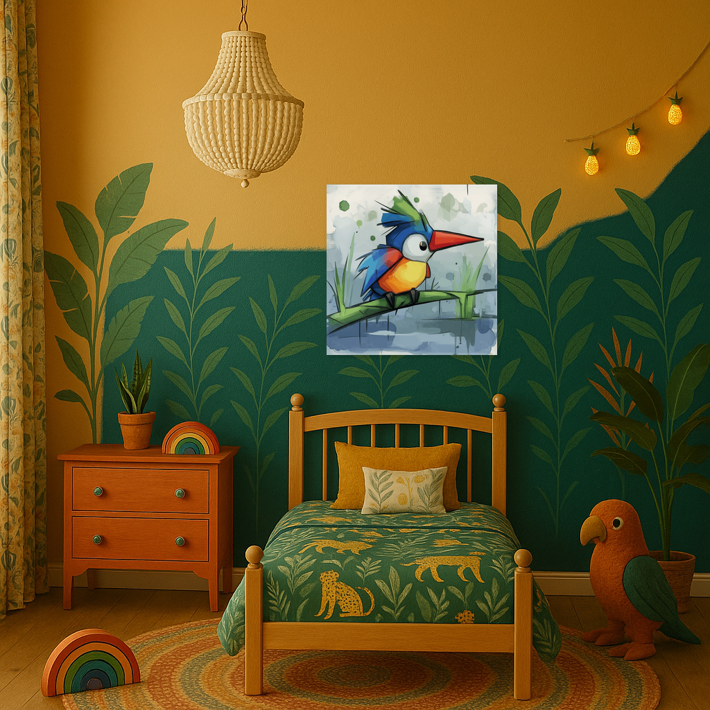 Fantasievogel op groene tak