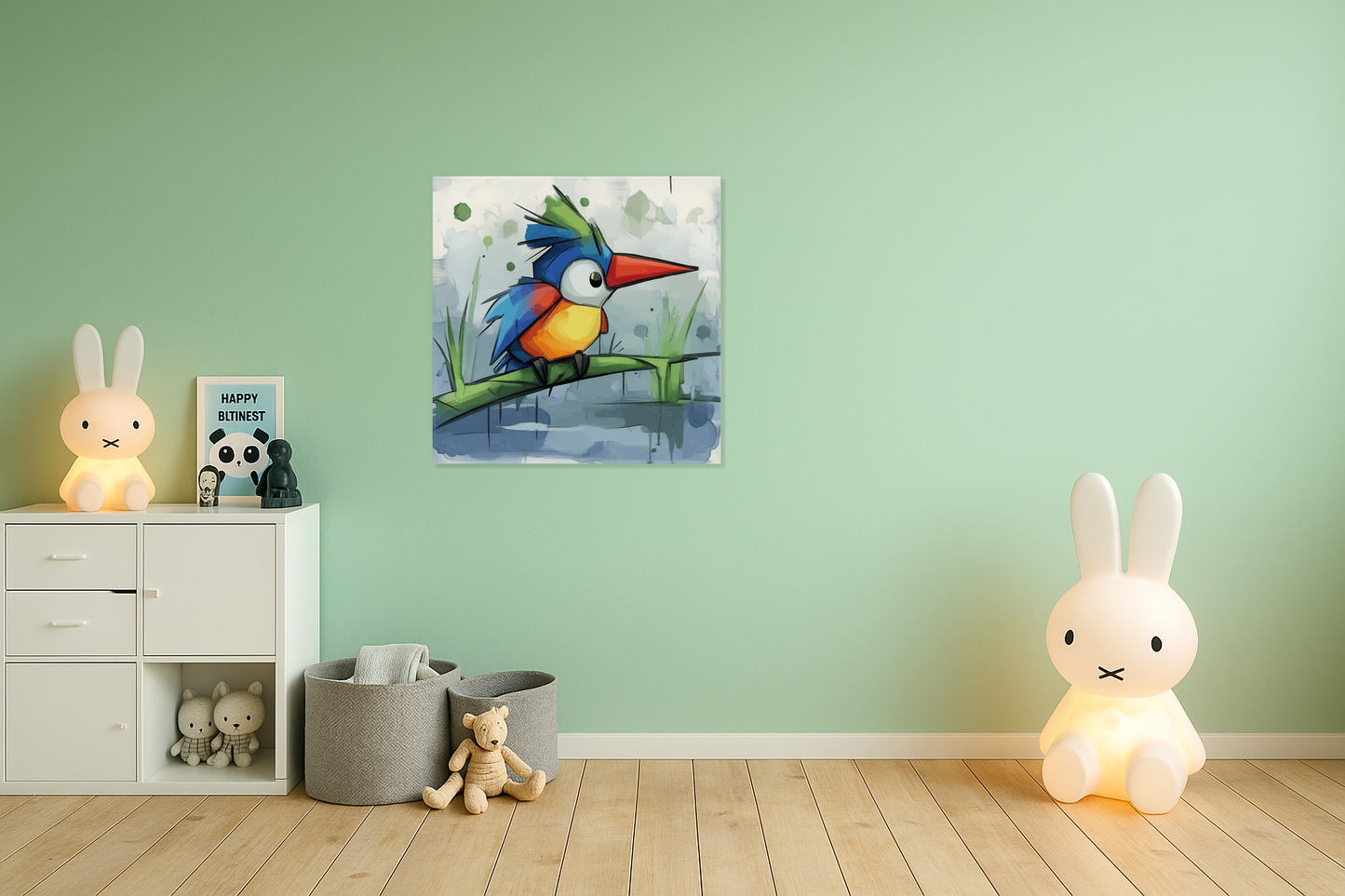 Fantasievogel op groene tak