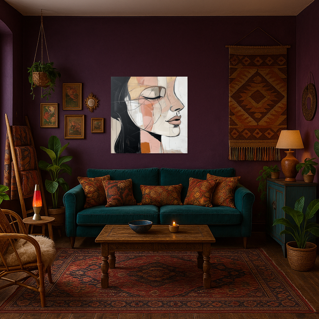Dromerige Vrouw in Abstracte Lijnen