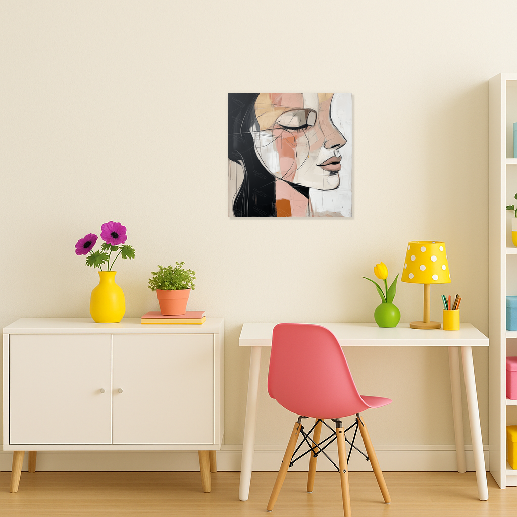 Dromerige Vrouw in Abstracte Lijnen
