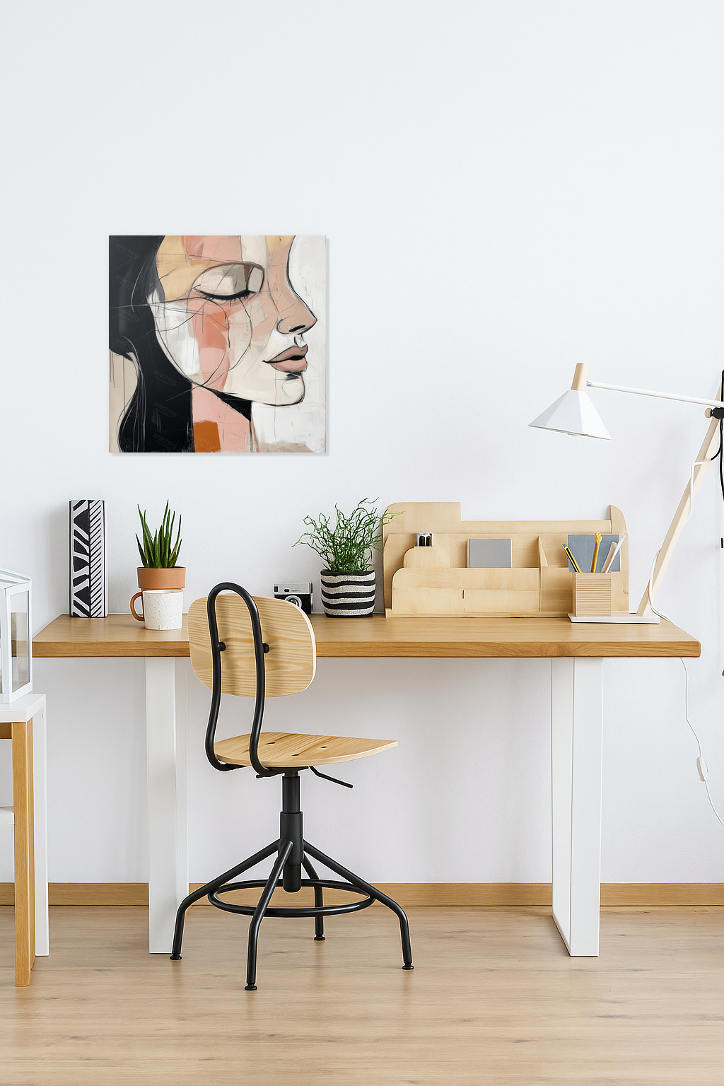 Dromerige Vrouw in Abstracte Lijnen