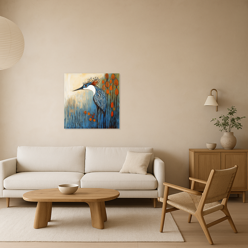 Blauwe vogel met oranje accenten