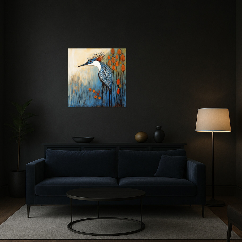 Blauwe vogel met oranje accenten