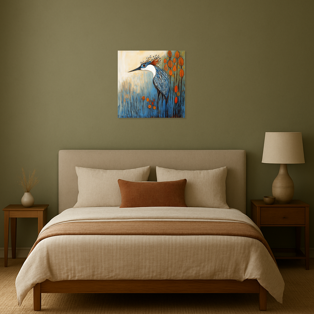 Blauwe vogel met oranje accenten
