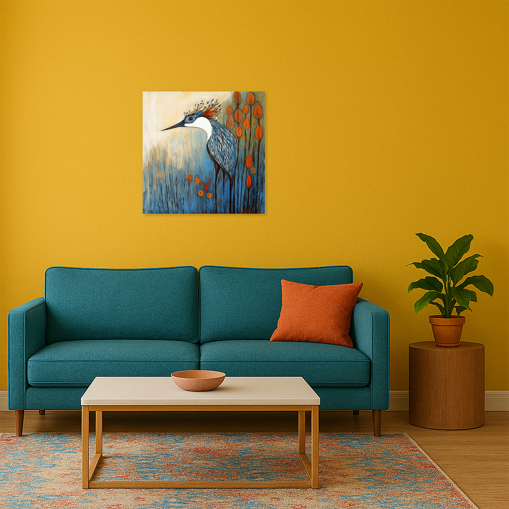 Blauwe vogel met oranje accenten