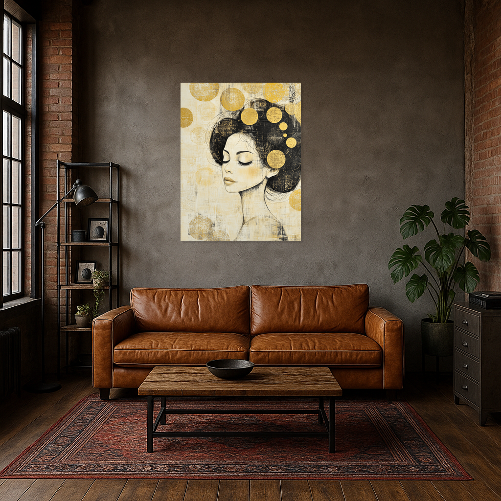 Dromerige Vrouw met Gouden Cirkels