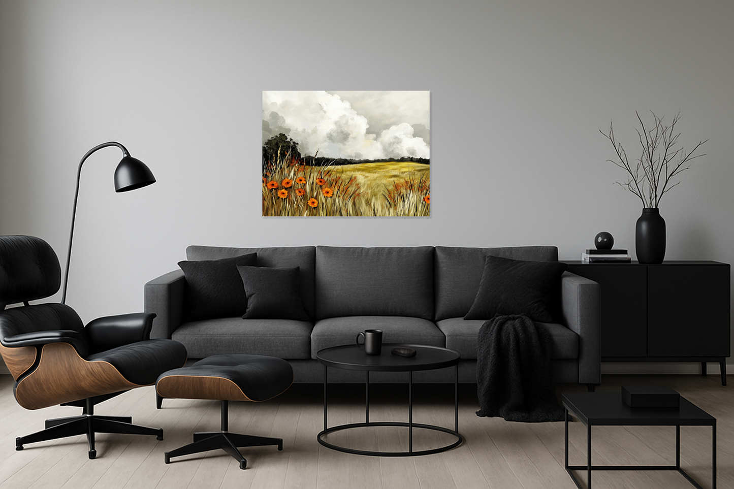 Gele bloemen onder wolkenlucht