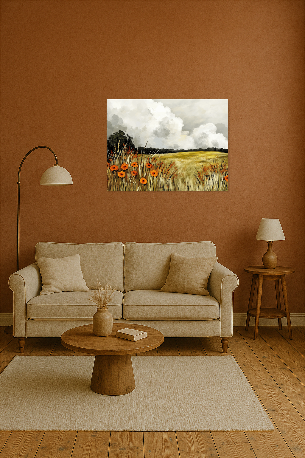 Gele bloemen onder wolkenlucht