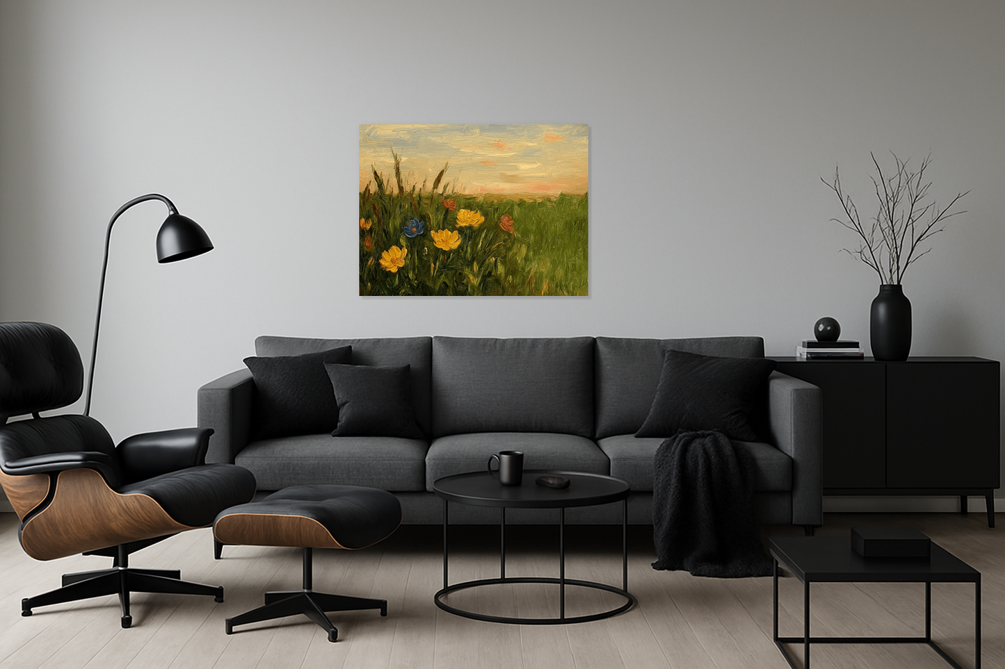 Bloemenveld bij Zonsondergang