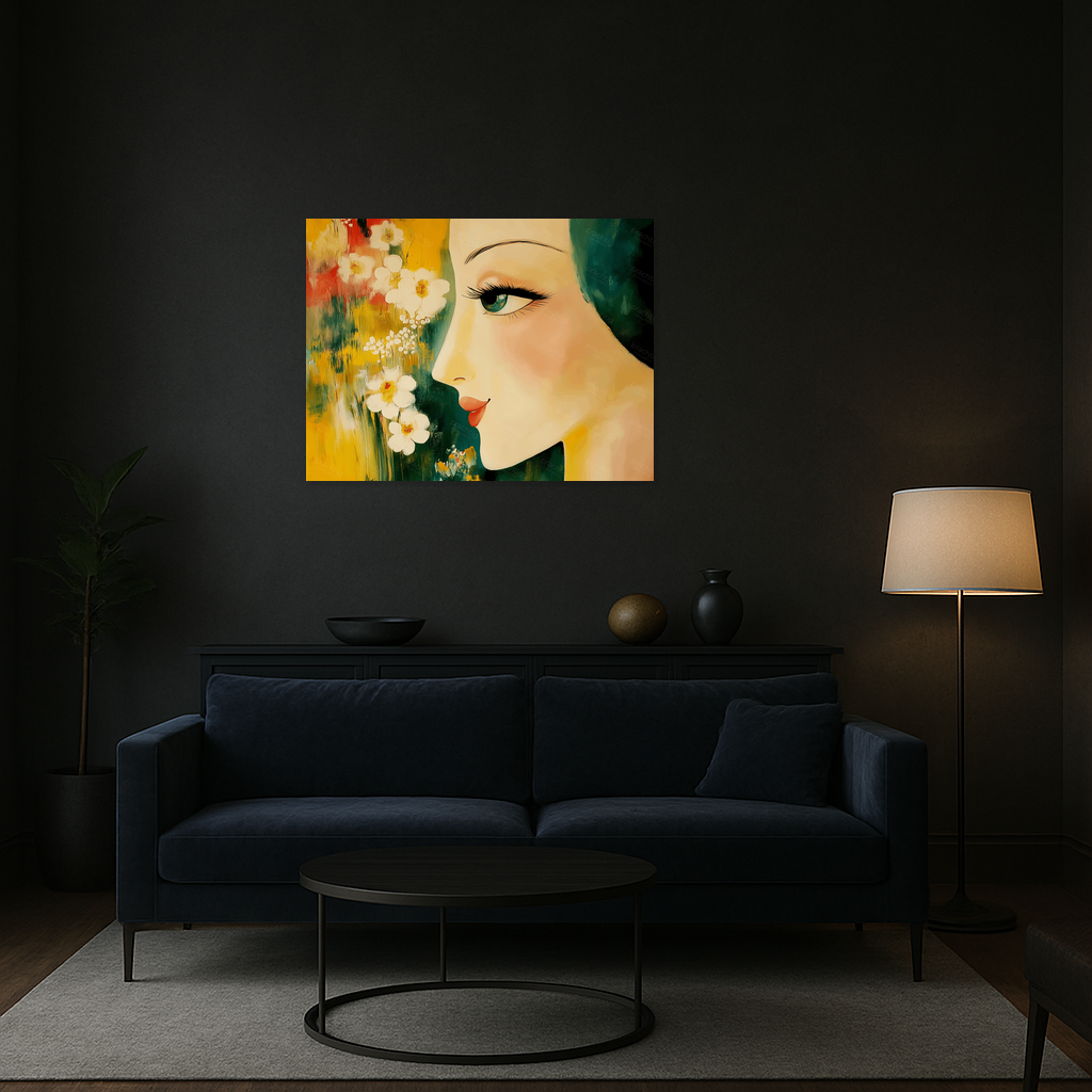 Bloemen en Vrouwengezicht in Zijaanzicht