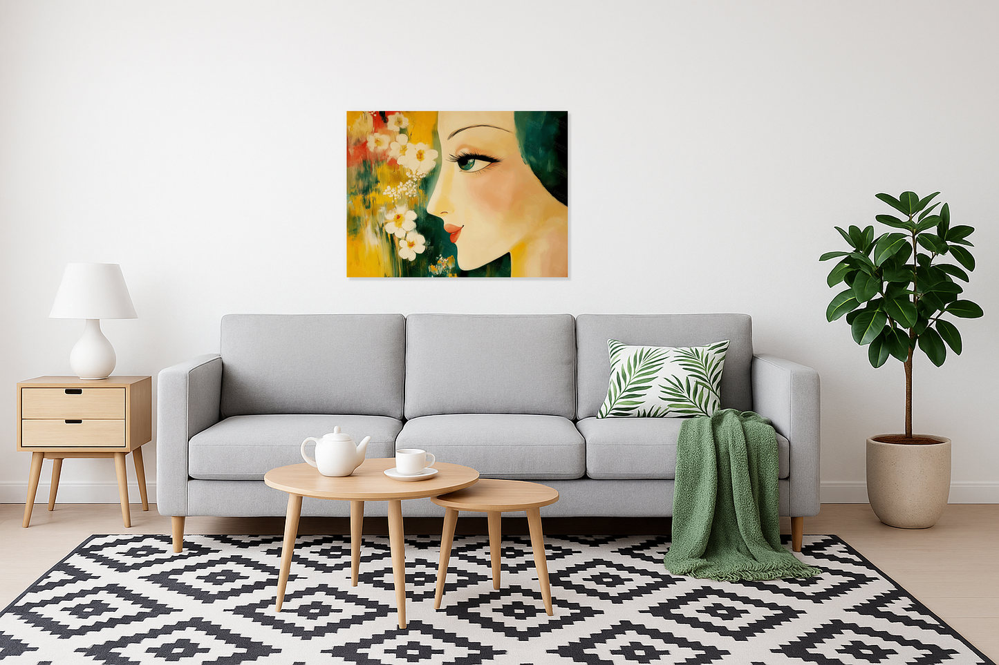 Bloemen en Vrouwengezicht in Zijaanzicht