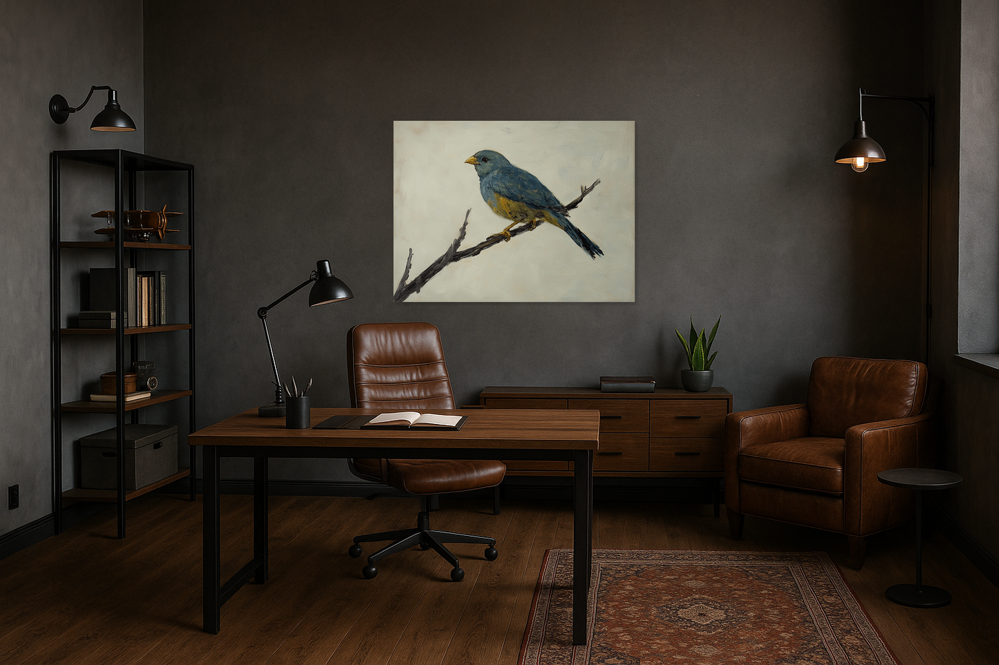 Blauwe vogel op tak