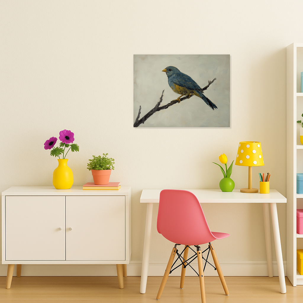 Blauwe vogel op tak