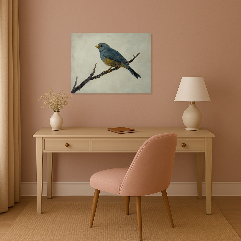 Blauwe vogel op tak