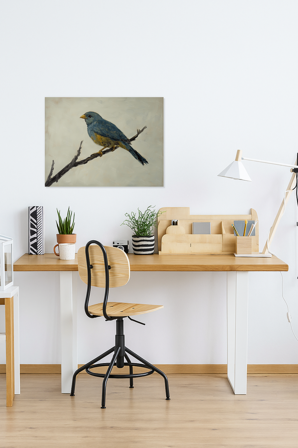 Blauwe vogel op tak