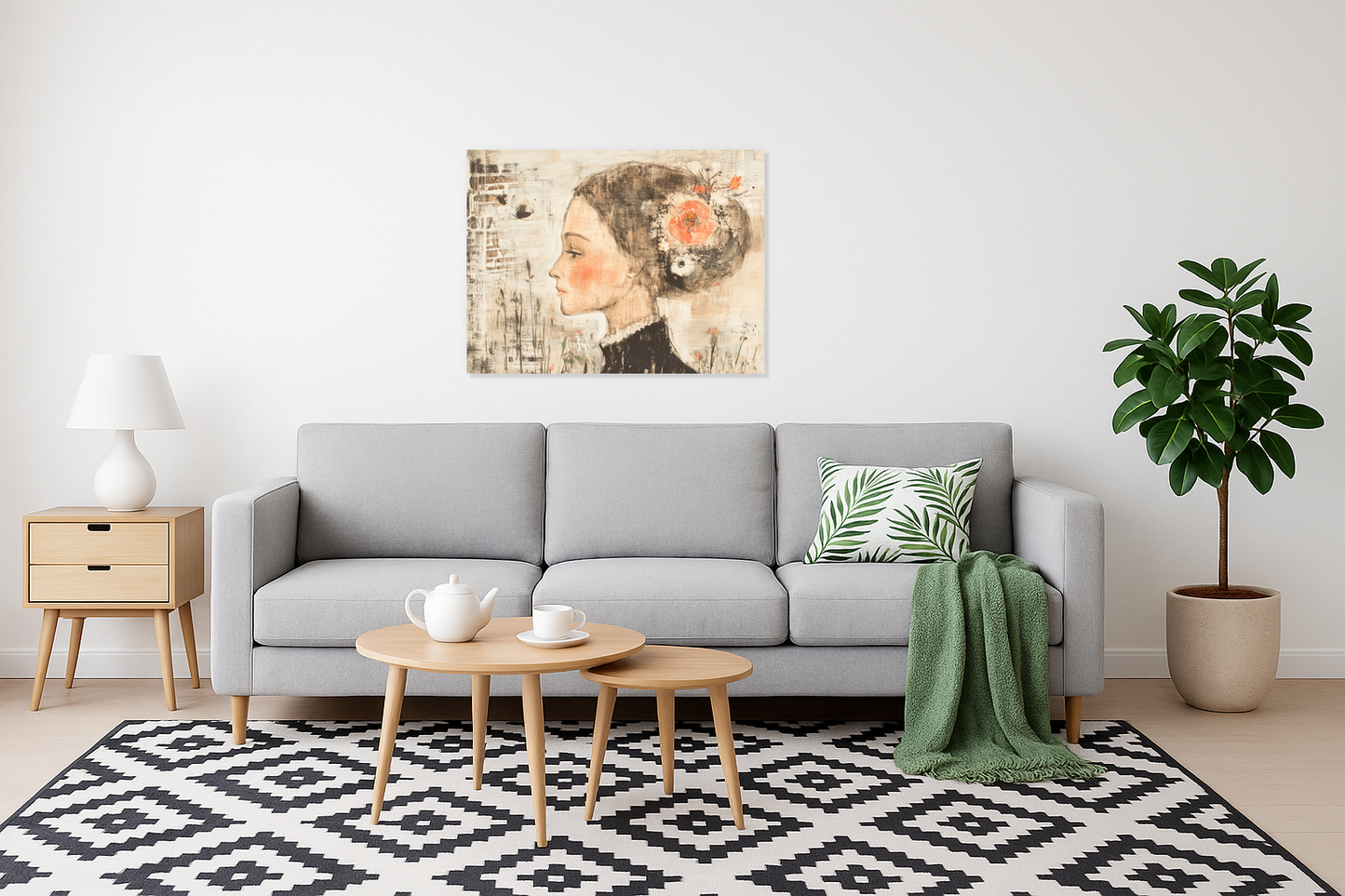 Dromerige Dame met Bloemen