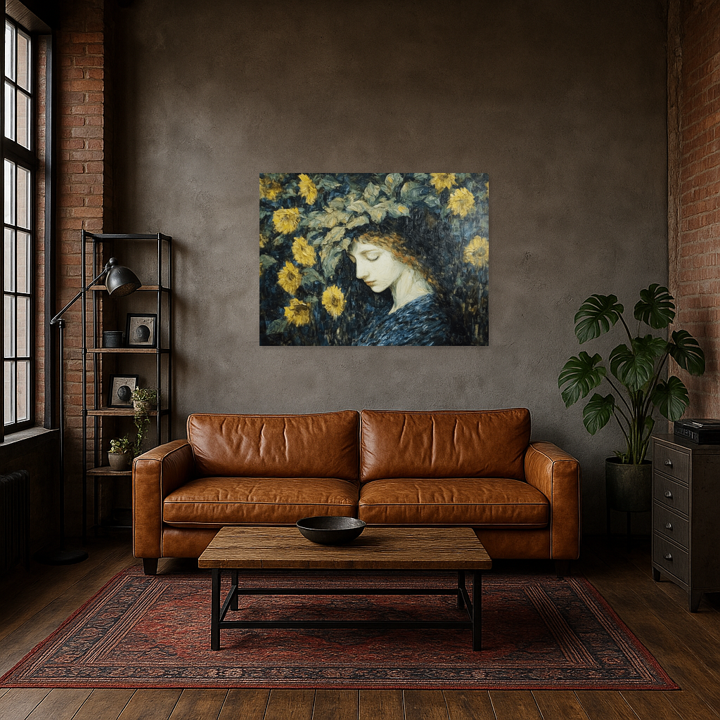 Dame tussen gele bloemen