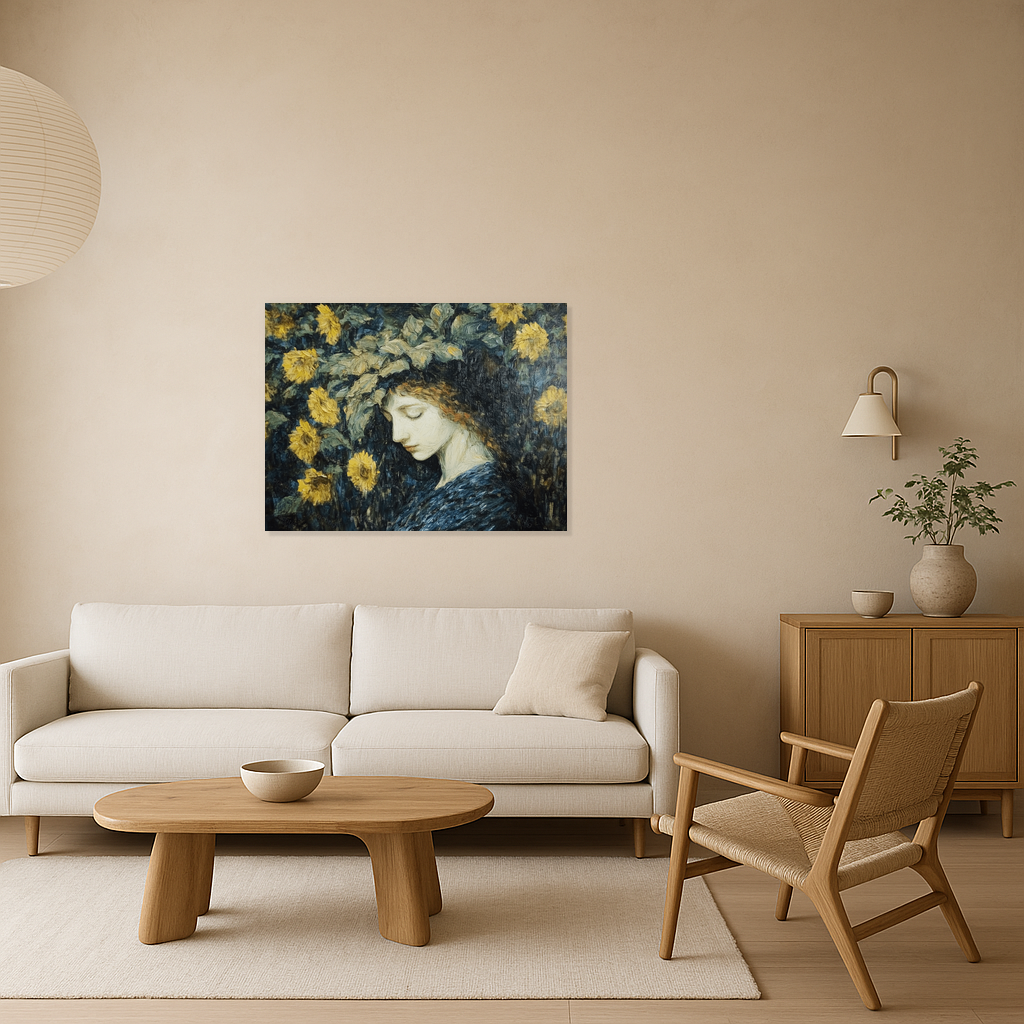 Dame tussen gele bloemen