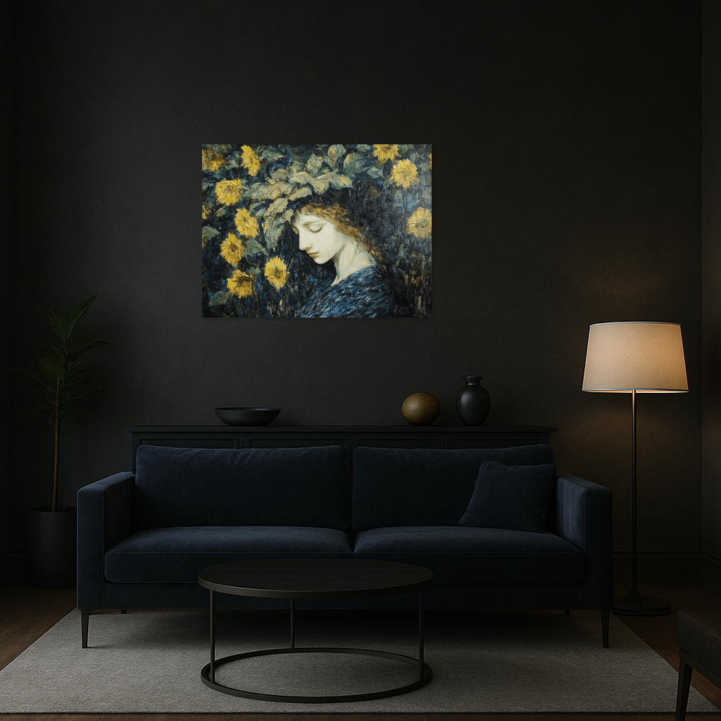 Dame tussen gele bloemen
