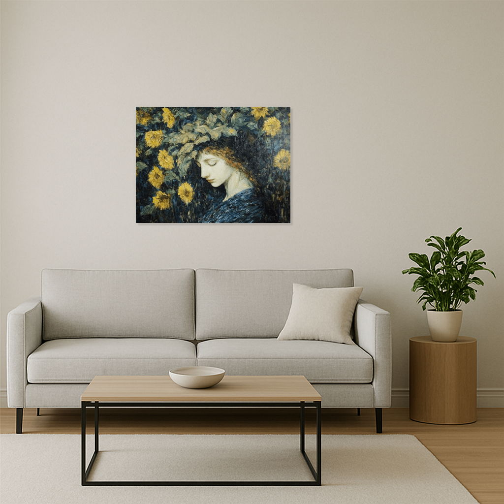 Dame tussen gele bloemen