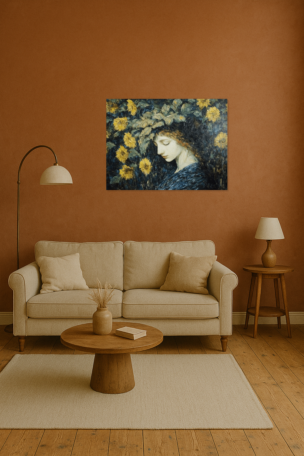 Dame tussen gele bloemen