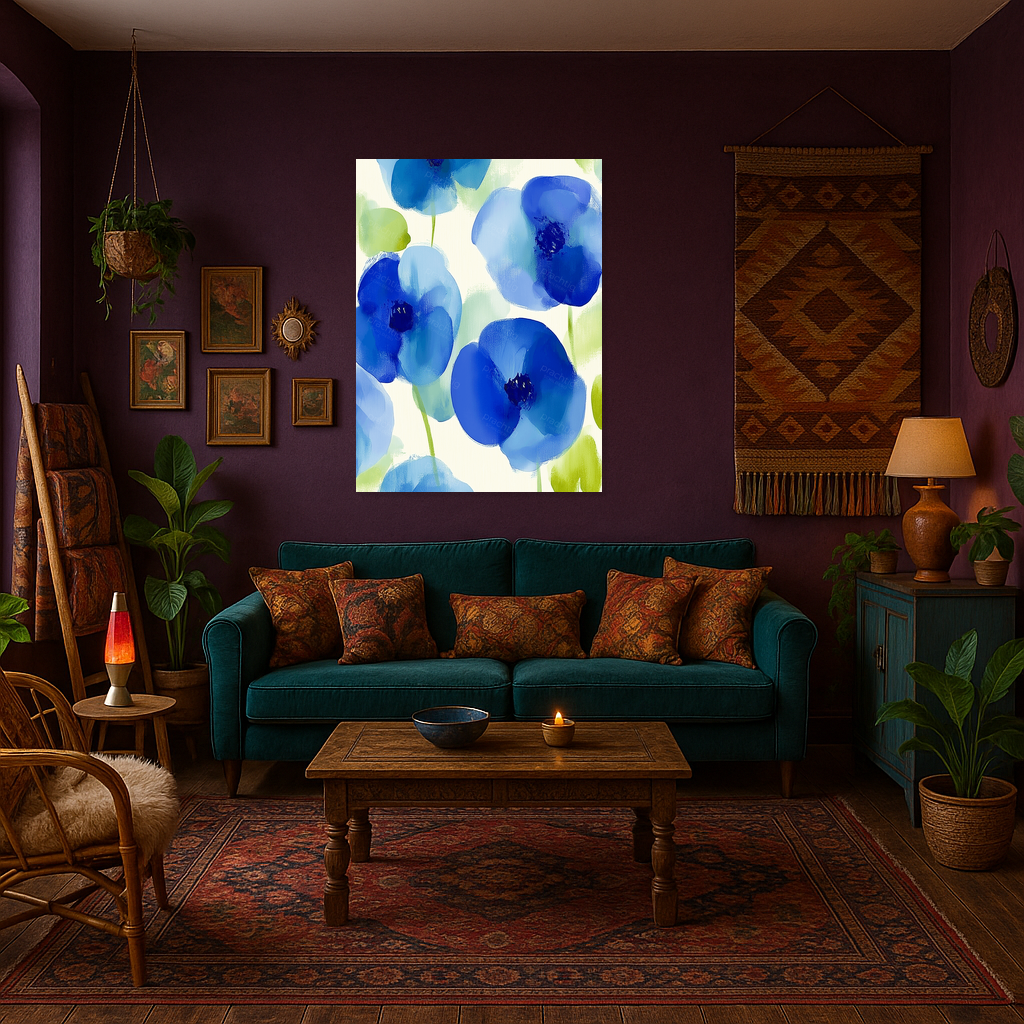 Blauwe Bloemenpracht op Witte Achtergrond