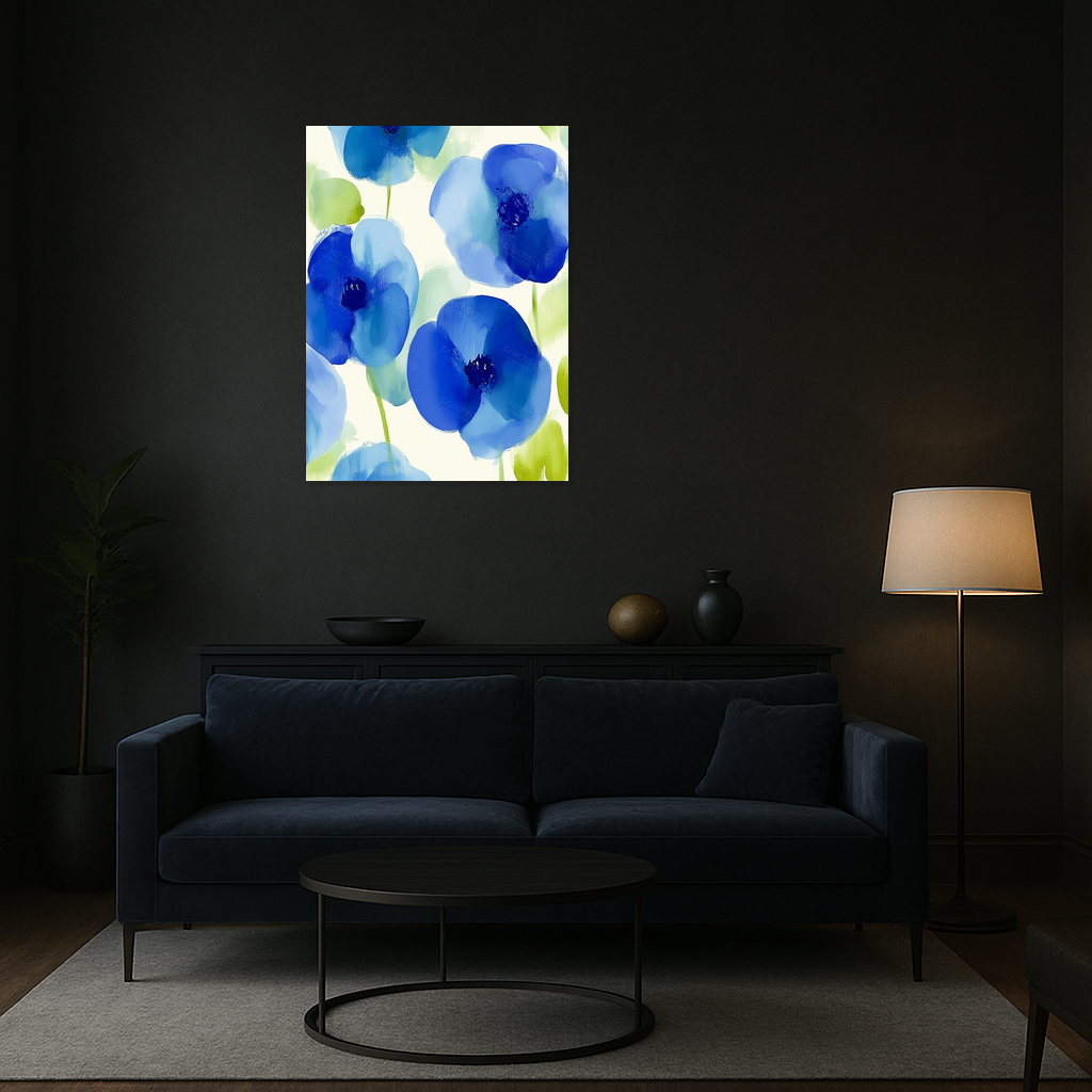 Blauwe Bloemenpracht op Witte Achtergrond