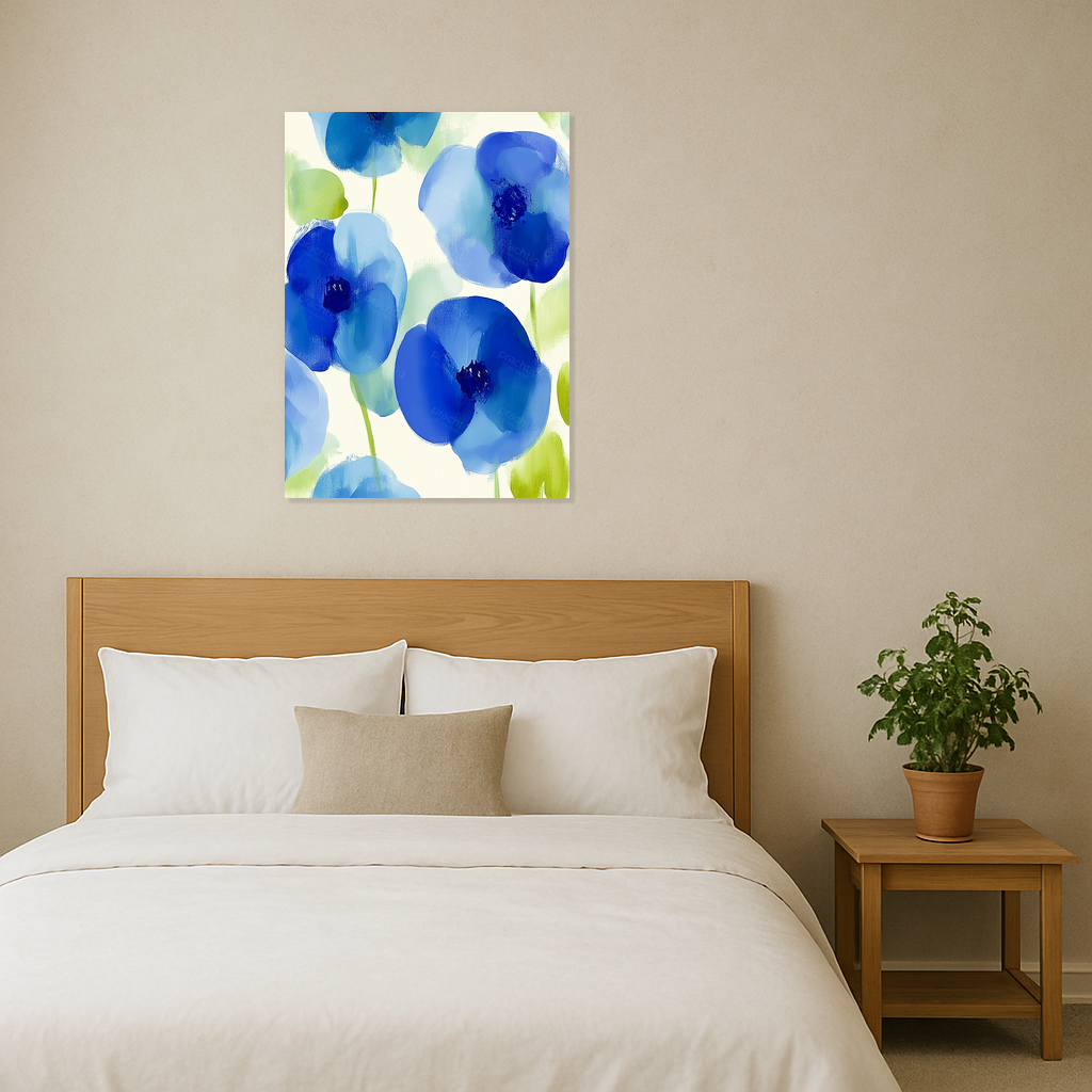 Blauwe Bloemenpracht op Witte Achtergrond