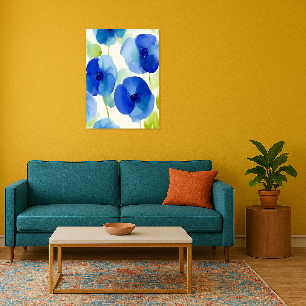 Blauwe Bloemenpracht op Witte Achtergrond