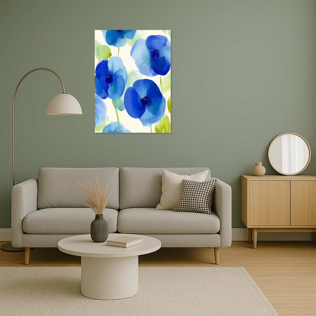 Blauwe Bloemenpracht op Witte Achtergrond