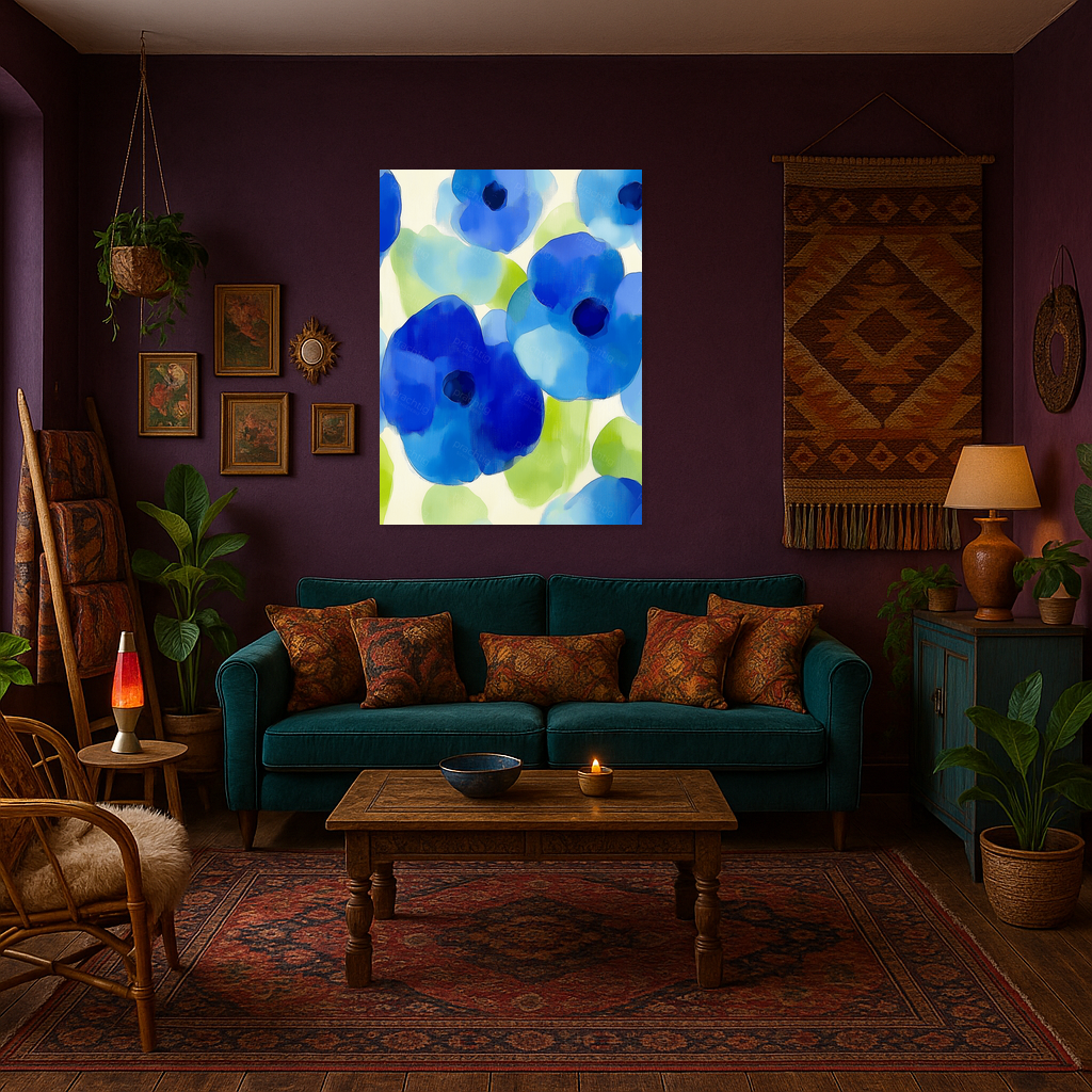 Blauwe Bloemenpracht op Witte Achtergrond