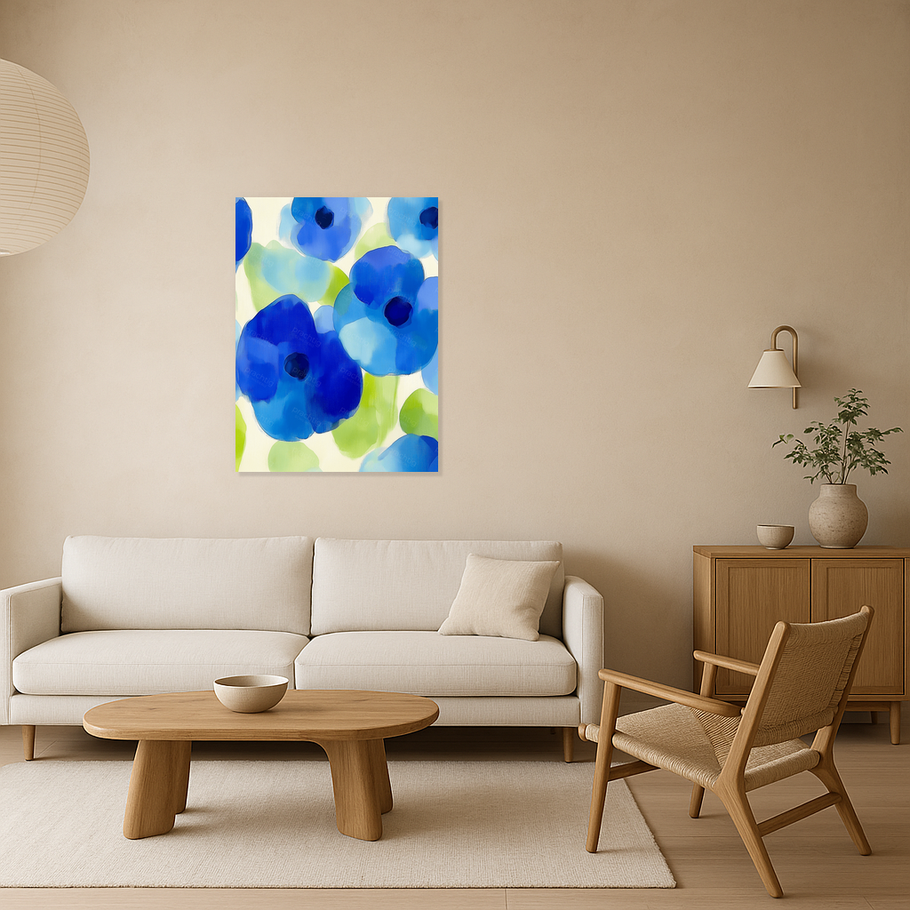 Blauwe Bloemenpracht op Witte Achtergrond