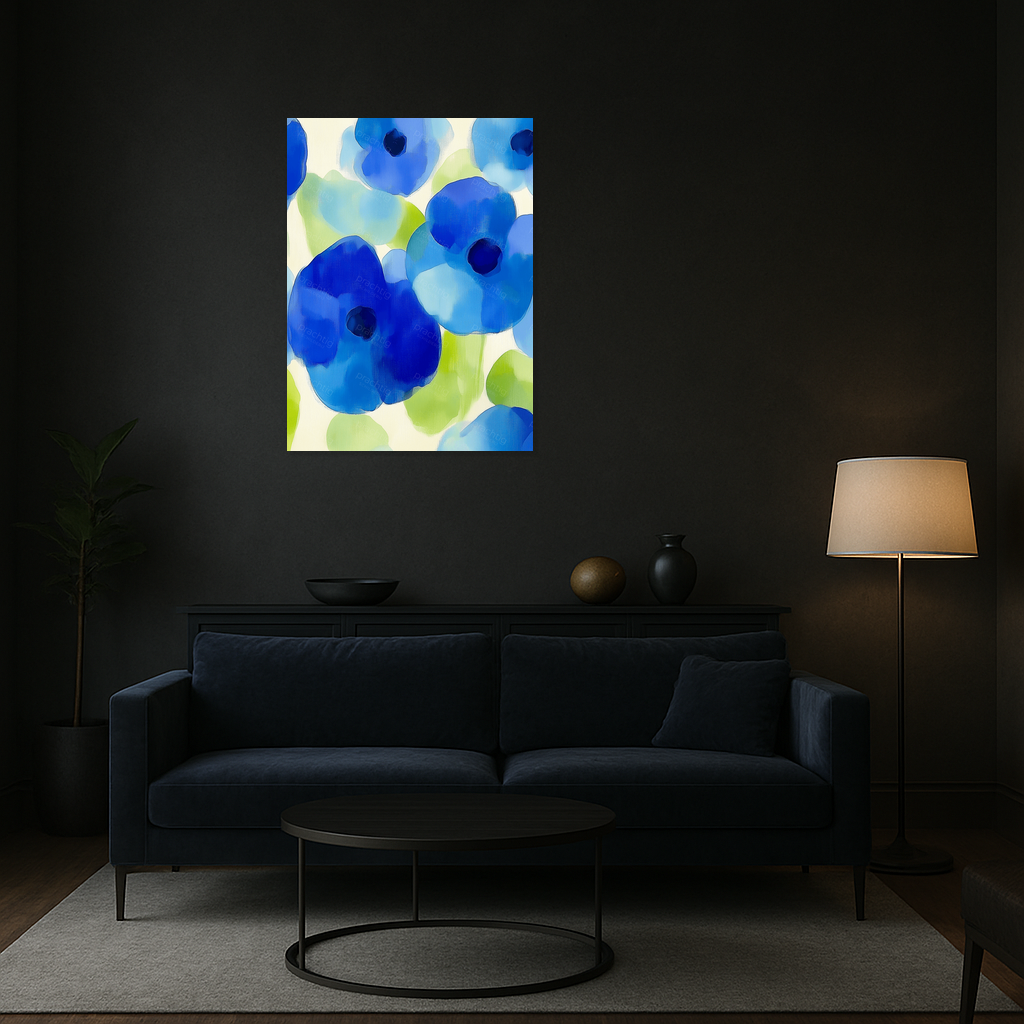 Blauwe Bloemenpracht op Witte Achtergrond