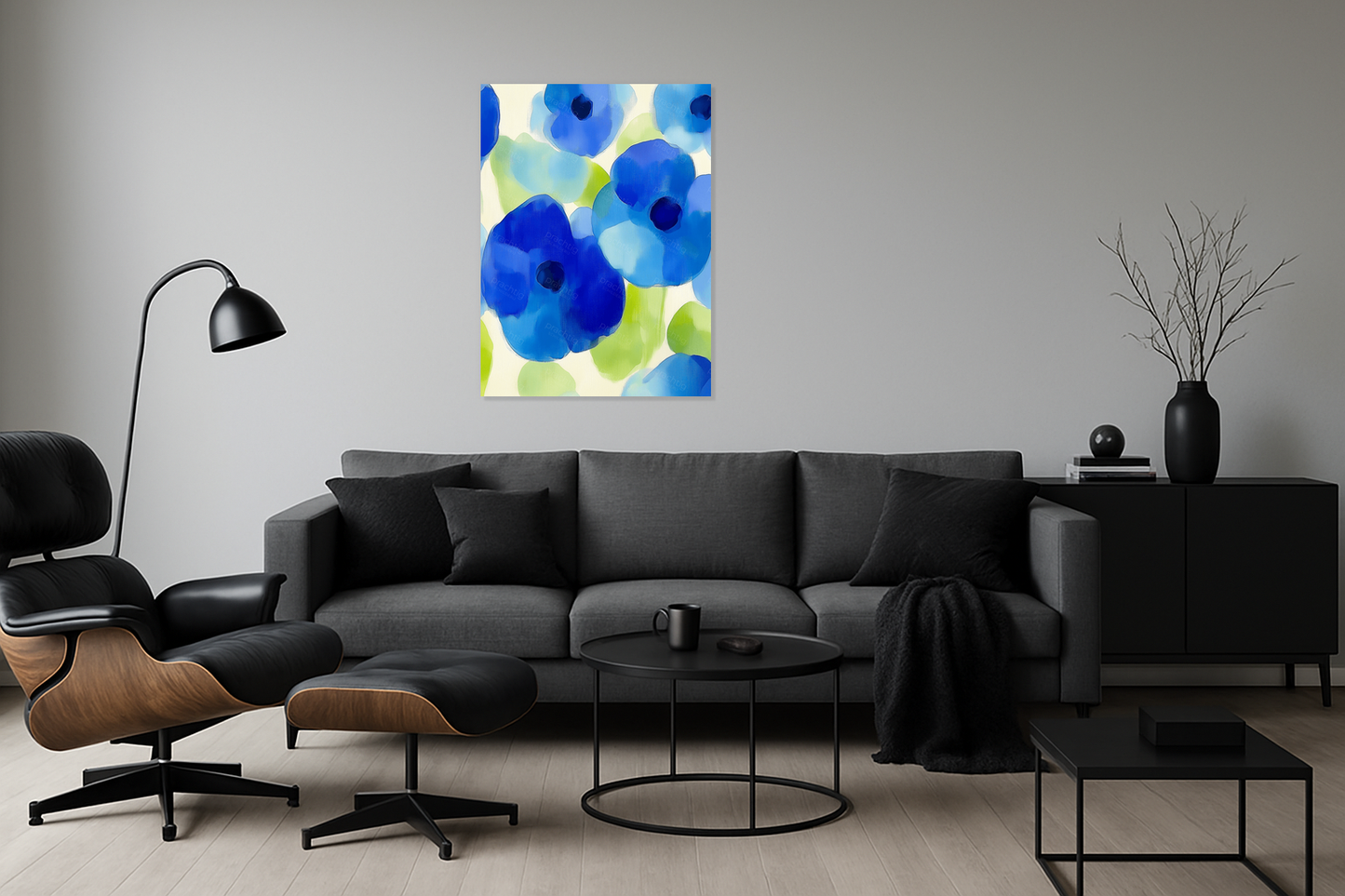 Blauwe Bloemenpracht op Witte Achtergrond