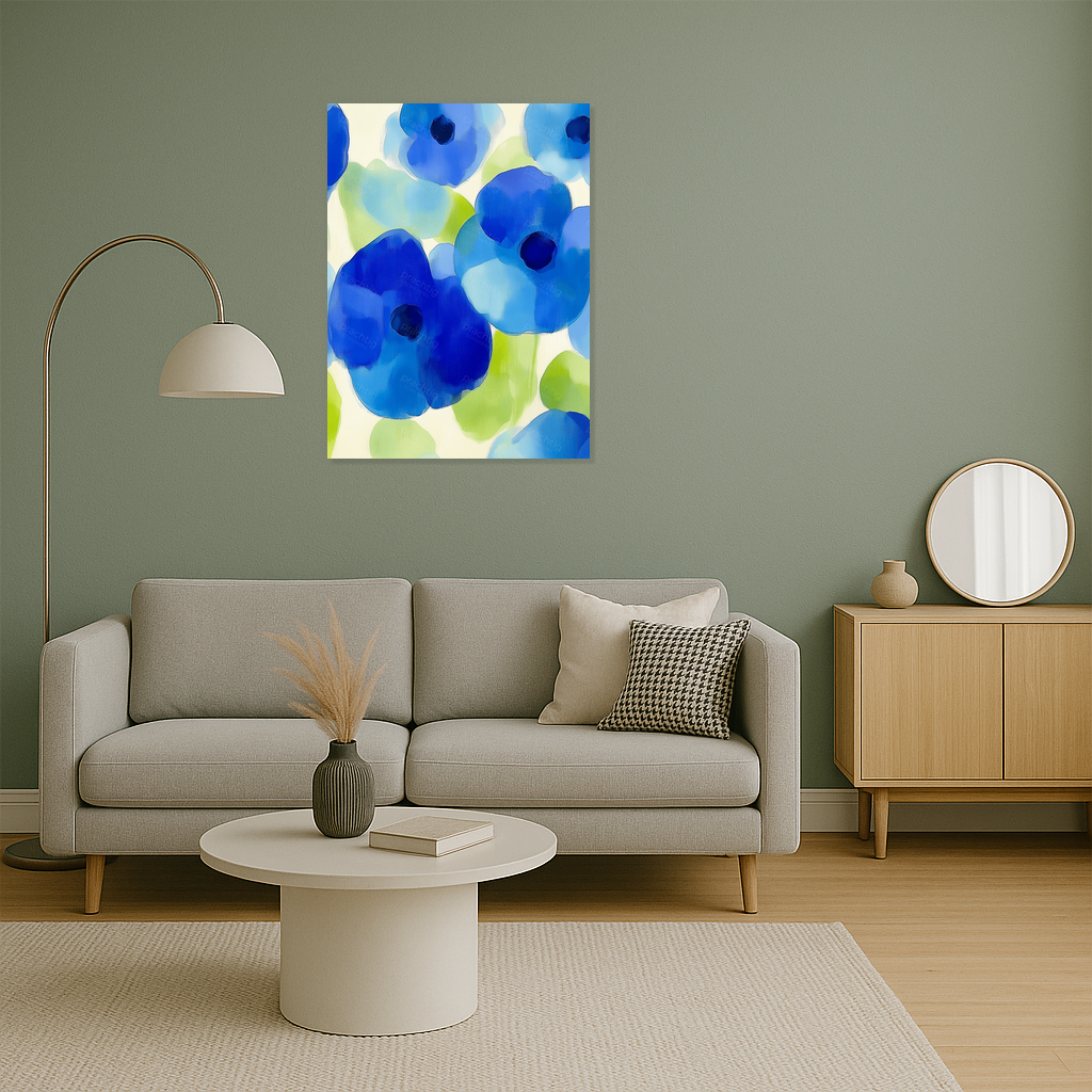 Blauwe Bloemenpracht op Witte Achtergrond