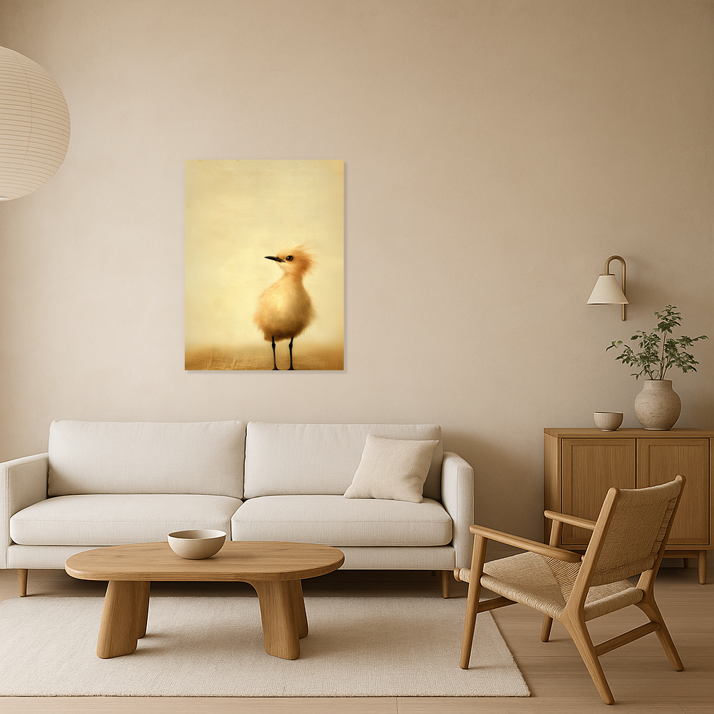 Fluffy Vogel op Zandkleurige Achtergrond