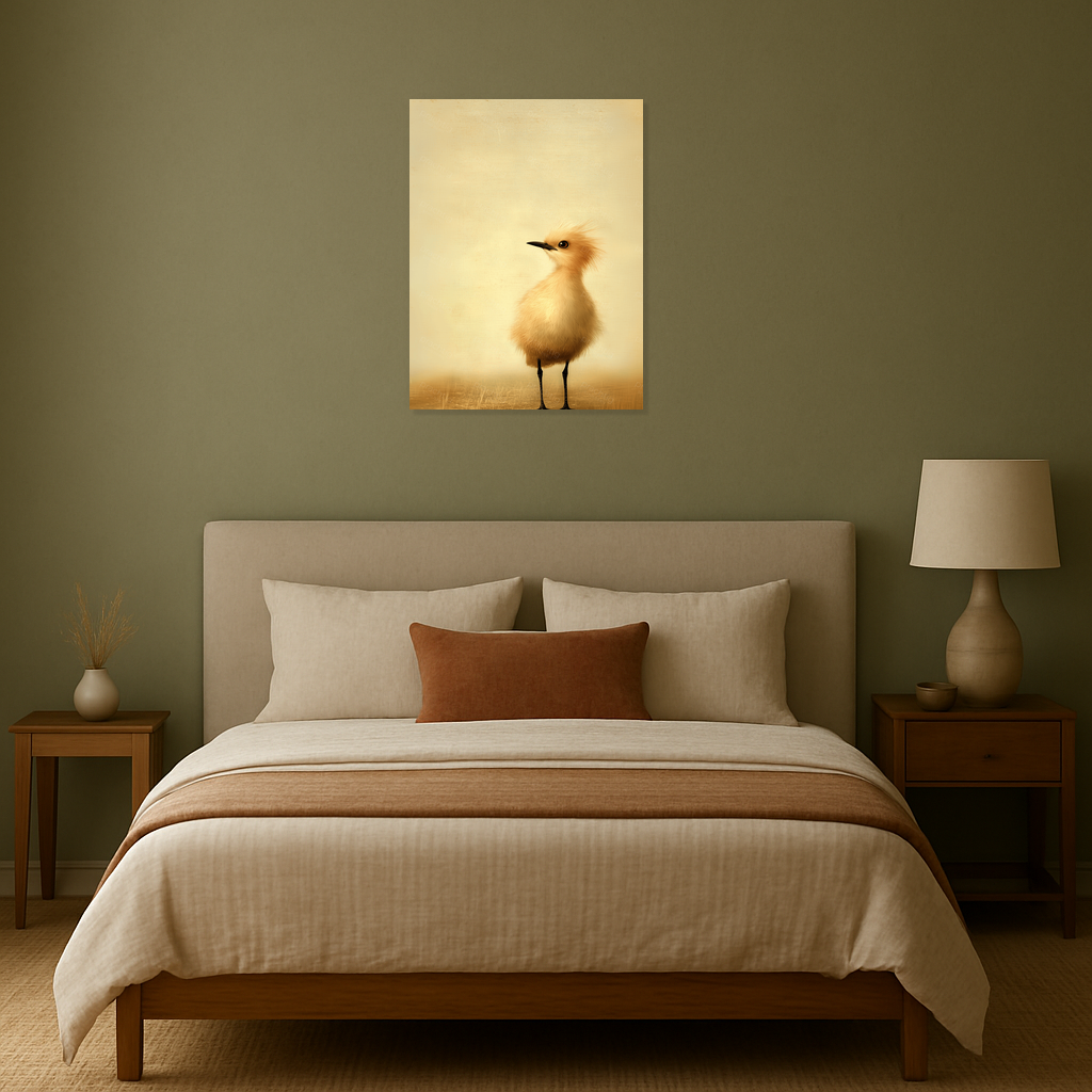 Fluffy Vogel op Zandkleurige Achtergrond