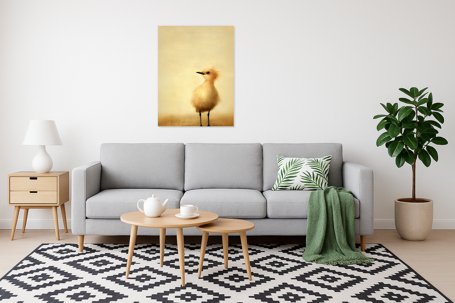 Fluffy Vogel op Zandkleurige Achtergrond